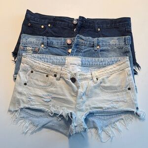 Lot of 3 - One Teaspoon Women's Jean Shorts - Dark Blue, Medium, Light Blue